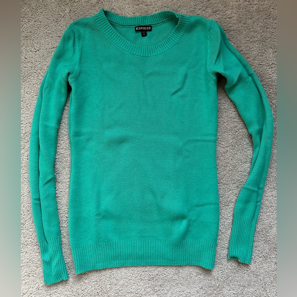 Express Women's Turquoise Crew Neck Sweater